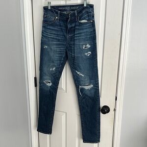 American Eagle Outfitters Men's Ripped Dark Blue Skinny Jeans